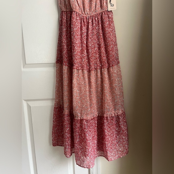 NWT Sincerely Jules Pink Floral Cottagecore Tiered Tie Straps Midi Dress Medium - Picture 5 of 7